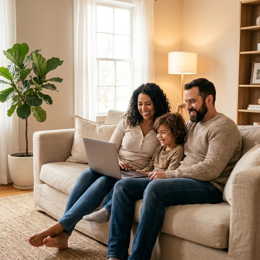 Family reviewing their electricity service with Velcor Energy